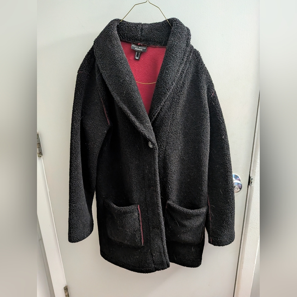 Susan Graver Charcoal Teddy Jacket with Crimson Interior
